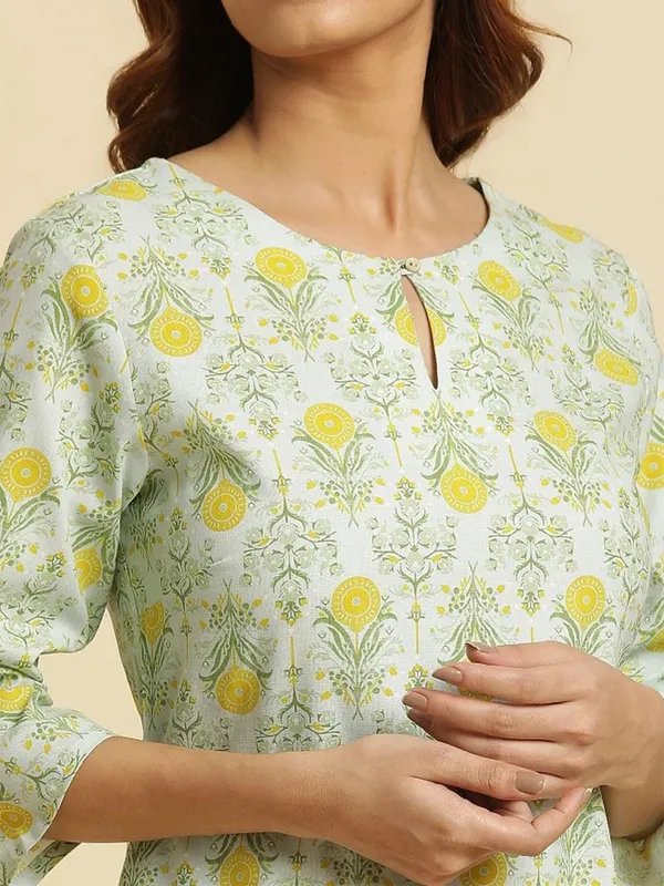 W cotton light green printed kurti