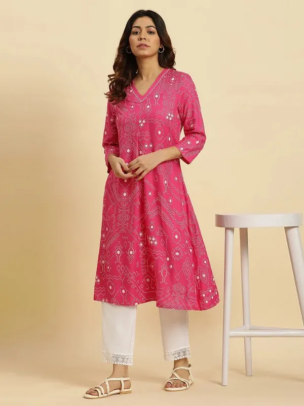 W cotton printed kurti in pink
