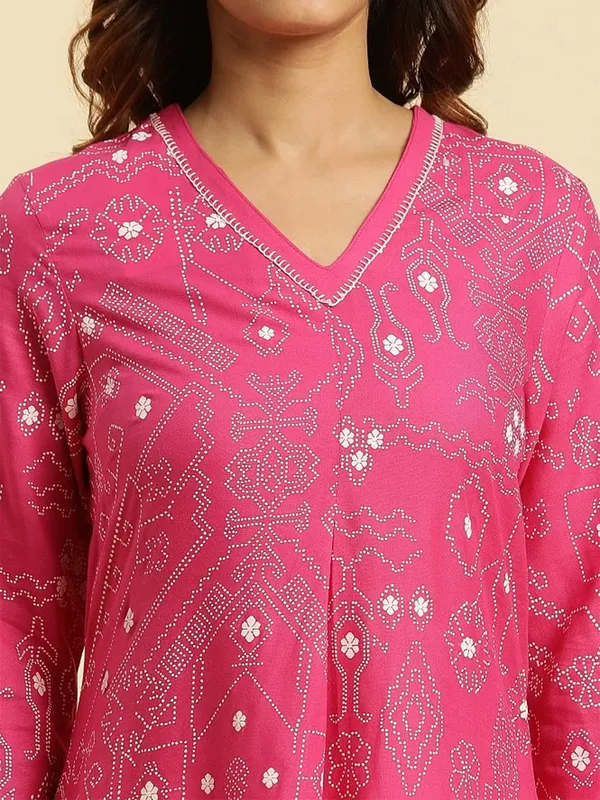 W cotton printed kurti in pink
