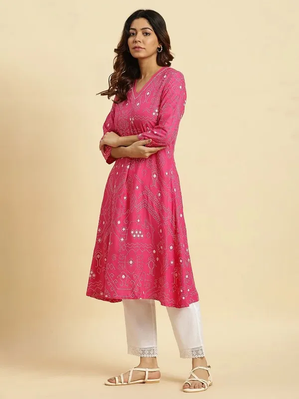 W cotton printed kurti in pink