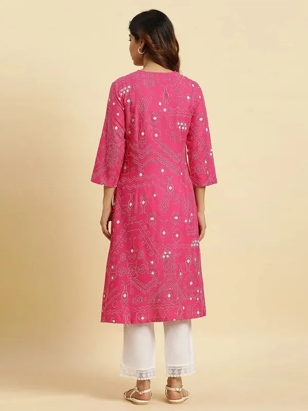 W cotton printed kurti in pink
