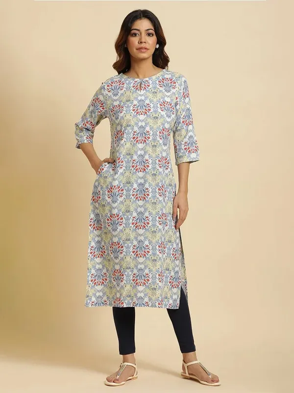 W cotton printed sky blue kurti