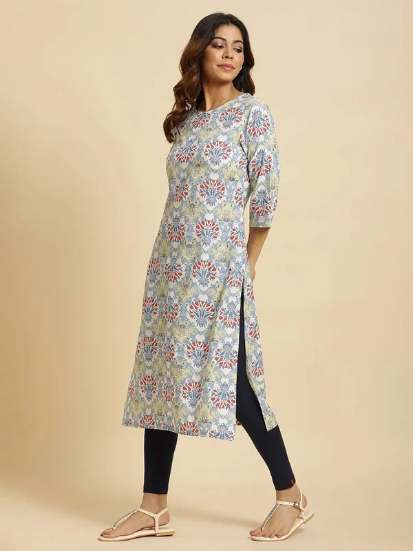 W cotton printed sky blue kurti