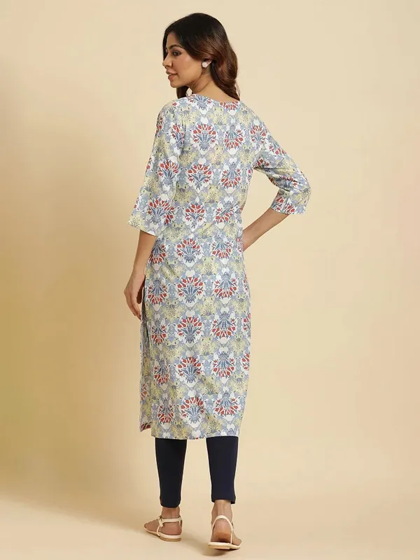 W cotton printed sky blue kurti