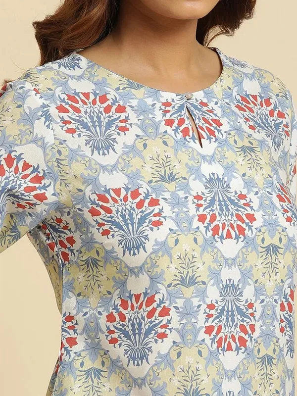 W cotton printed sky blue kurti