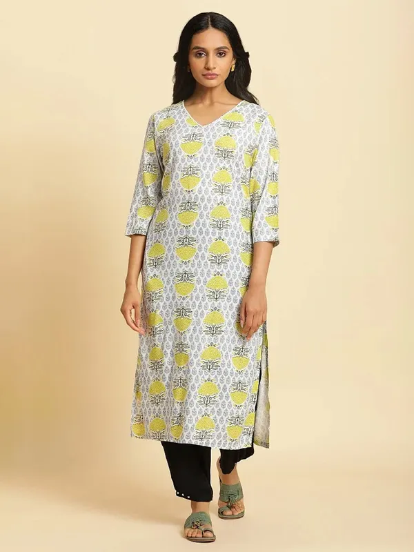 W cotton white printed casual kurti