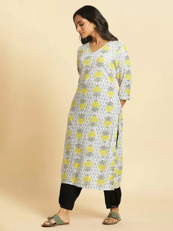 W cotton white printed casual kurti
