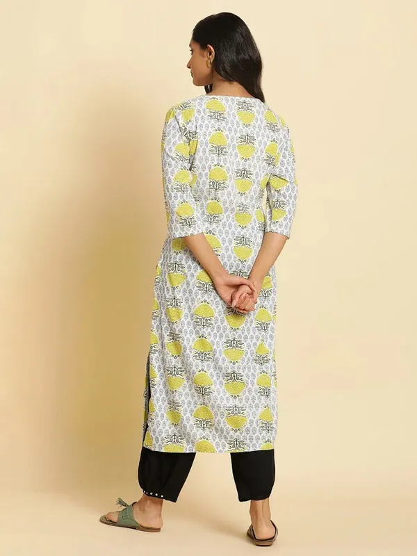 W cotton white printed casual kurti