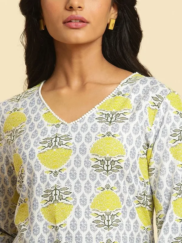 W cotton white printed casual kurti