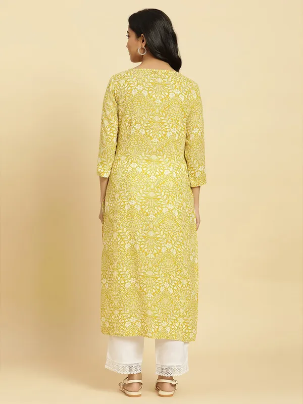 W cotton yellow printed kurti