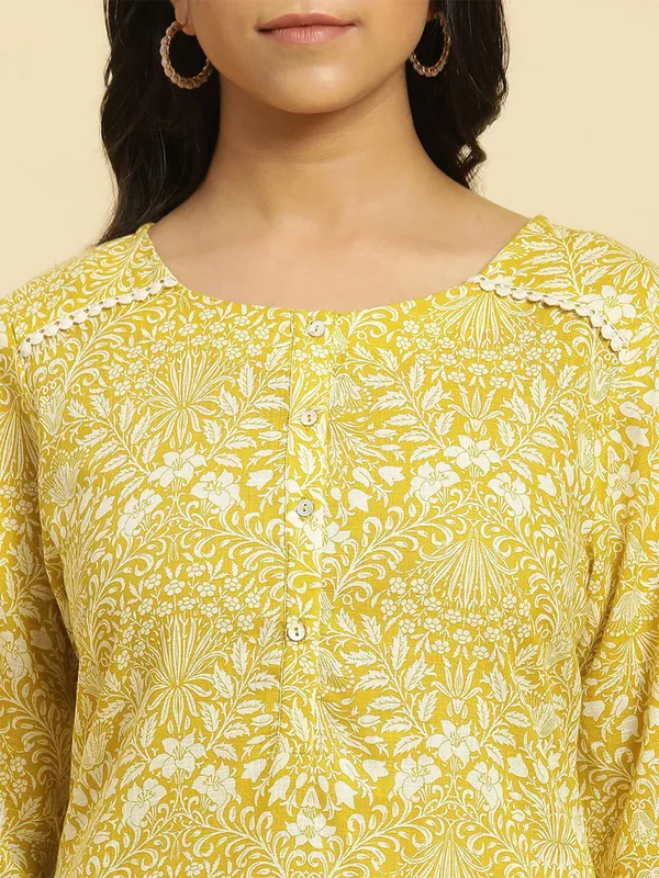 W cotton yellow printed kurti