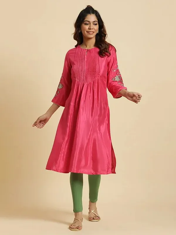 W dark pink silk kurti