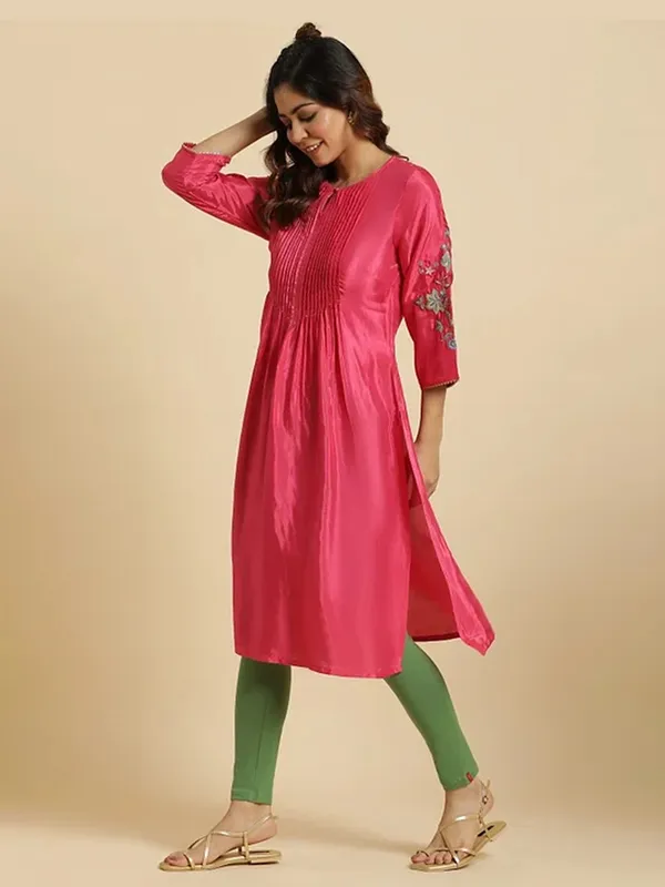 W dark pink silk kurti