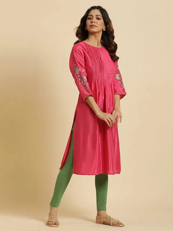 W dark pink silk kurti