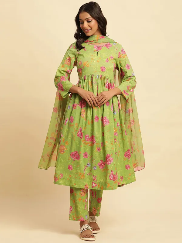 W green cotton kurti set