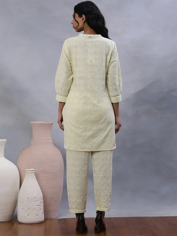 W light yellow embroidery kurti with pant