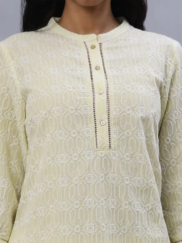 W light yellow embroidery kurti with pant