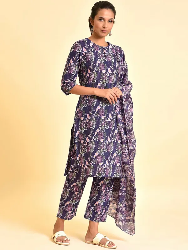 W navy cotton kurti set