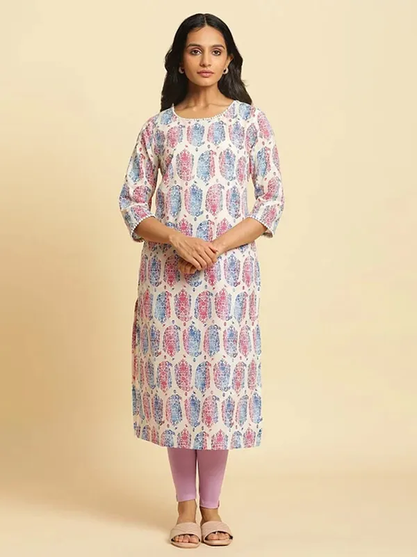 W off white printed cotton kurti