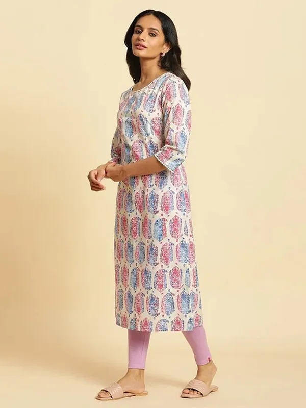 W off white printed cotton kurti