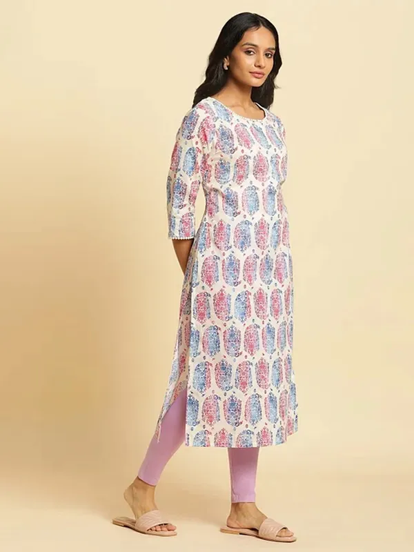 W off white printed cotton kurti