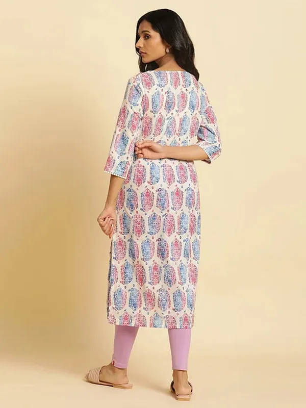 W off white printed cotton kurti
