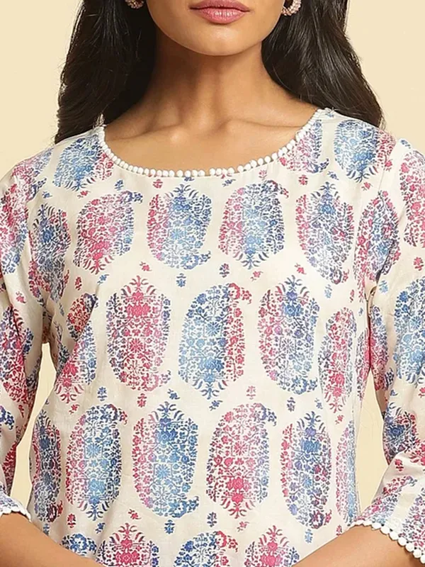 W off white printed cotton kurti