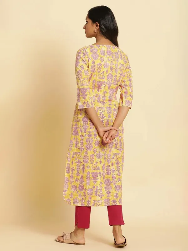 W printed cotton kurti in yellow