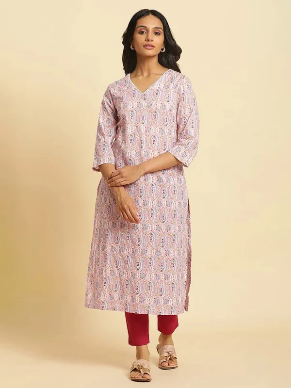 W printed cotton pink kurti