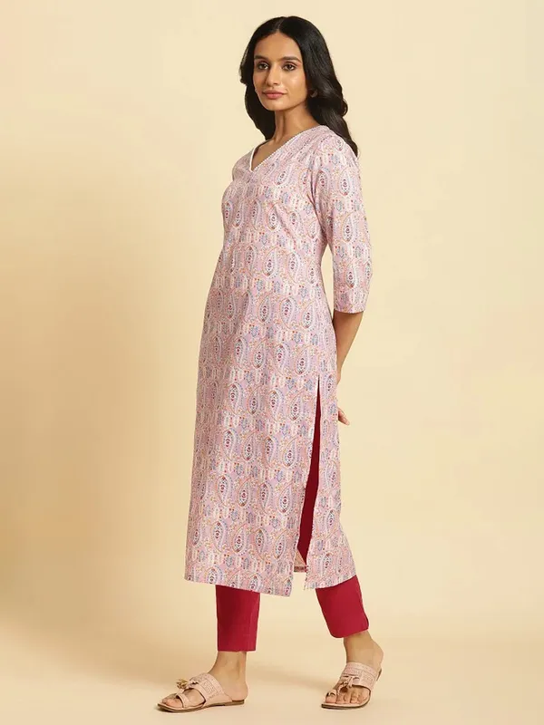 W printed cotton pink kurti
