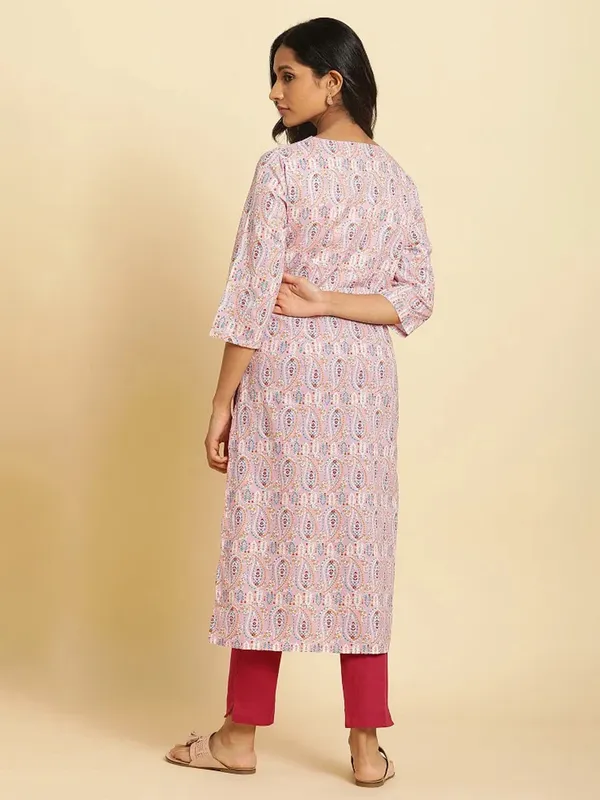 W printed cotton pink kurti