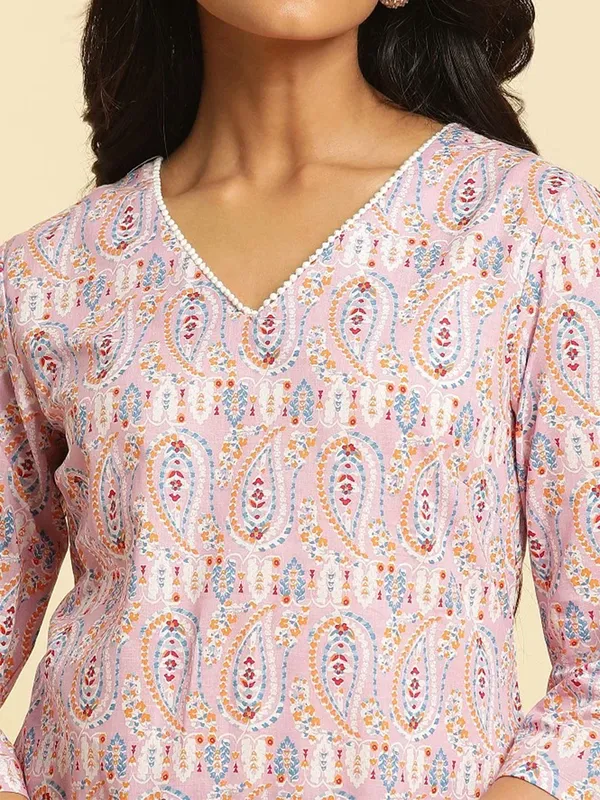 W printed cotton pink kurti