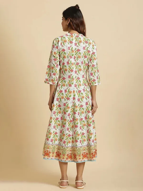 W printed cotton white long kurti