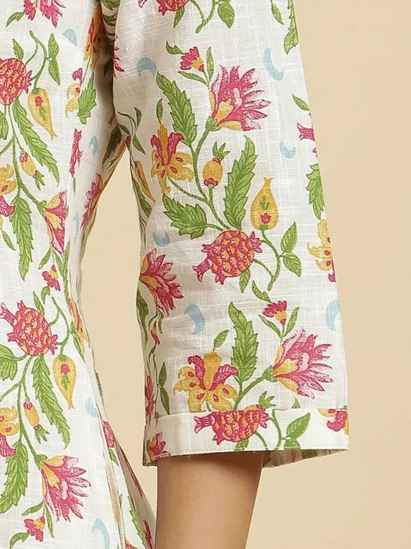 W printed cotton white long kurti