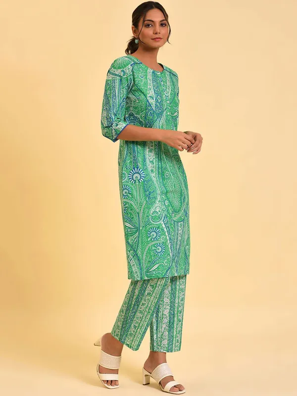 W printed green cotton co ord set