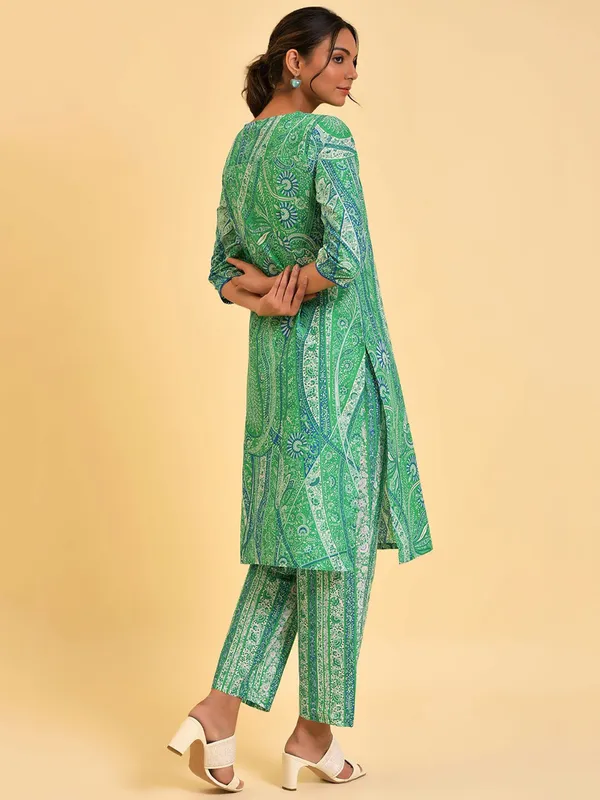 W printed green cotton co ord set