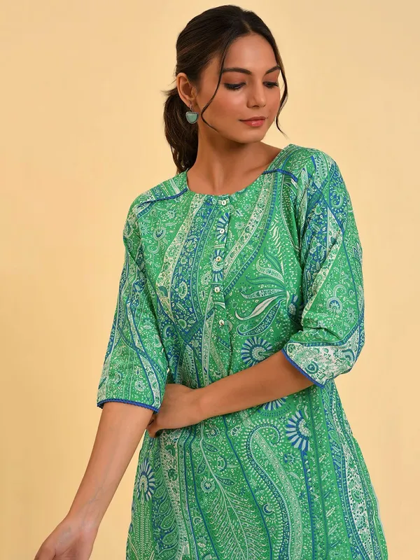 W printed green cotton co ord set