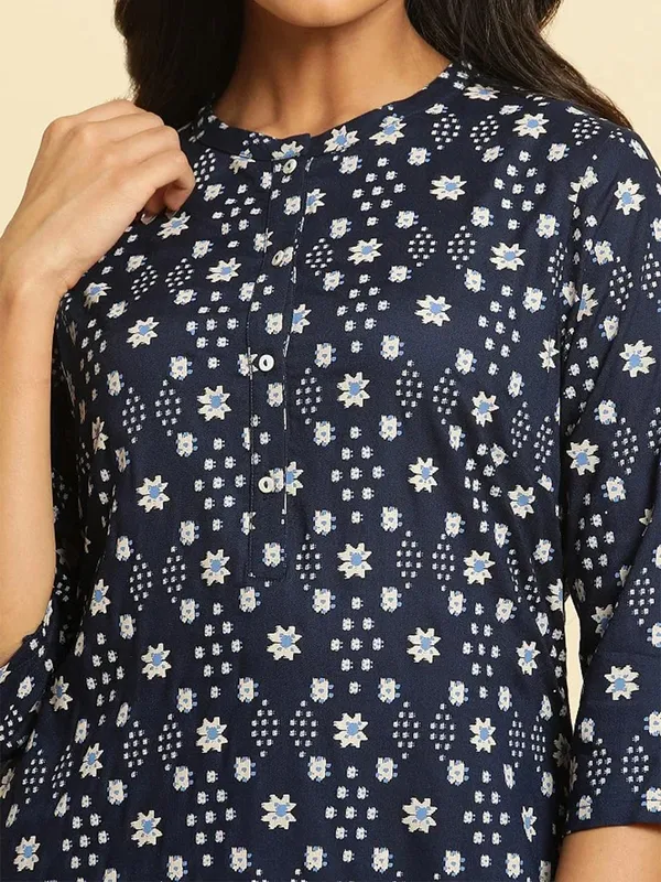 W printed navy cotton kurti