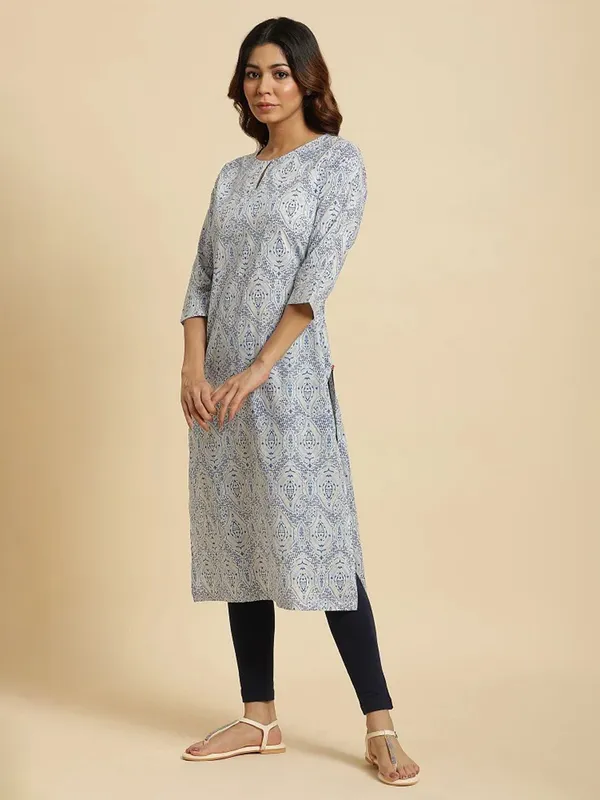 W printed off white cotton kurti