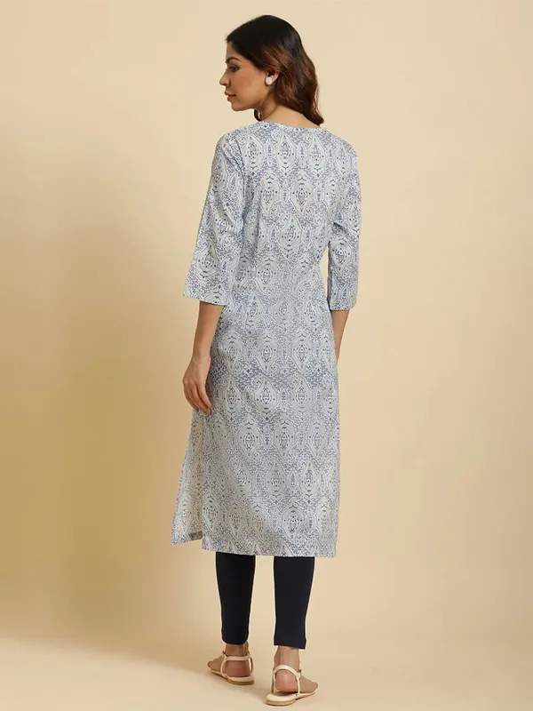 W printed off white cotton kurti