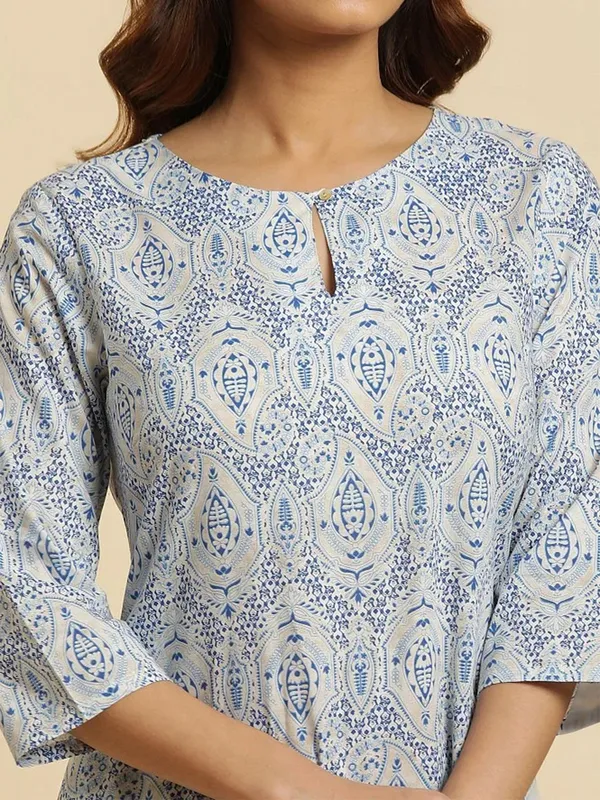 W printed off white cotton kurti