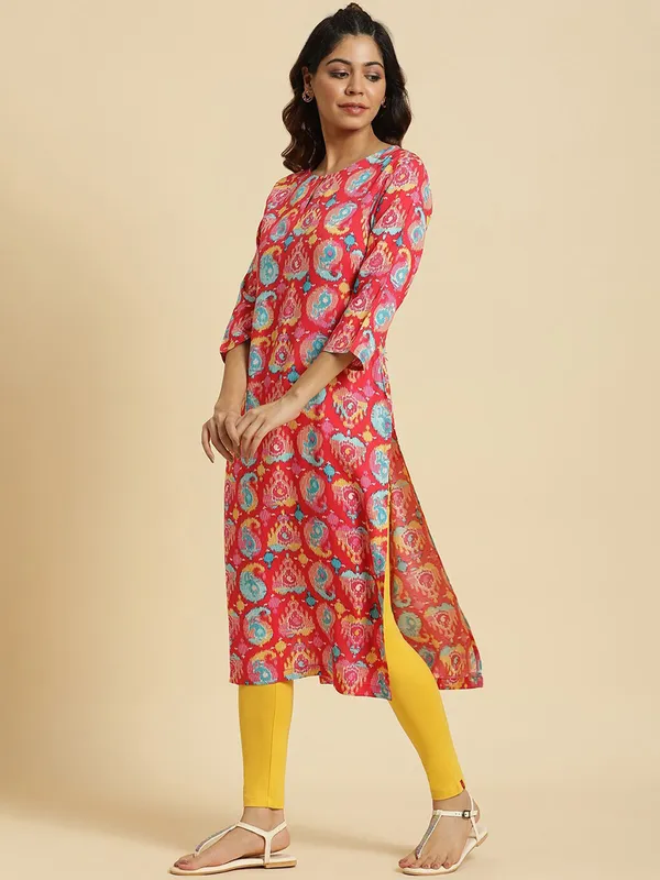 W printed red cotton kurti