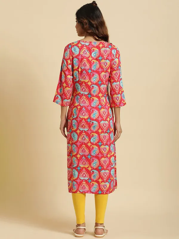 W printed red cotton kurti