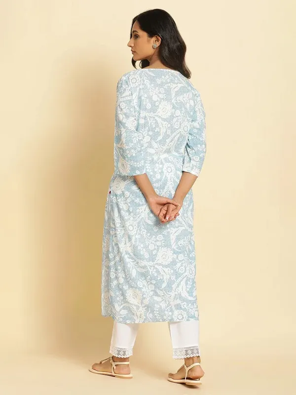 W sky blue cotton printed kurti