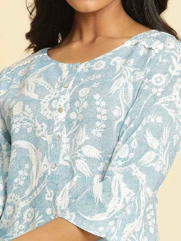 W sky blue cotton printed kurti