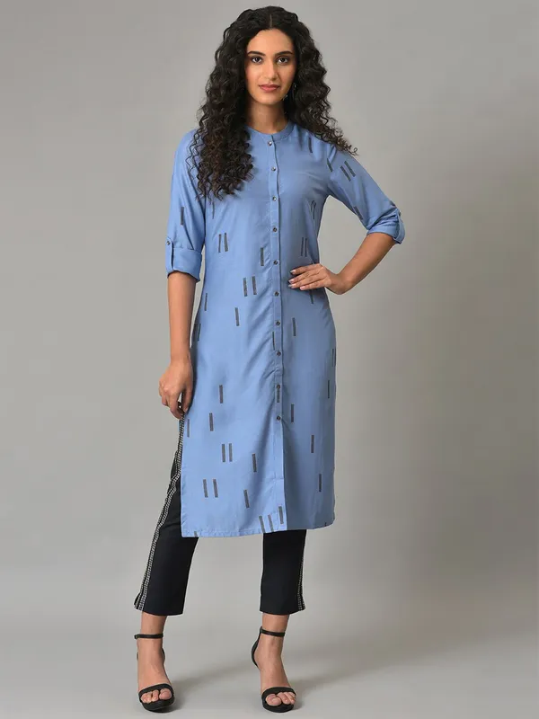 W stone blue printed kurti