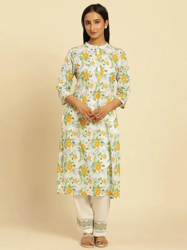 W white cotton printed kurti