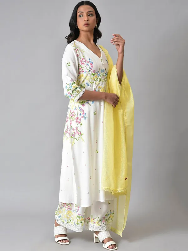 W white cotton printed palazzo suit