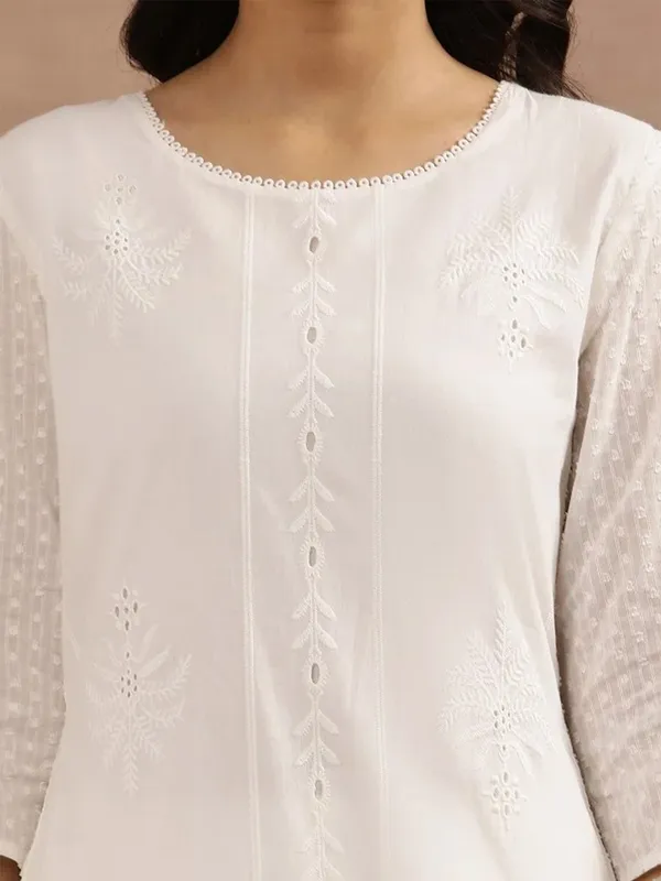 W white cotton schiffli embroidery kurti