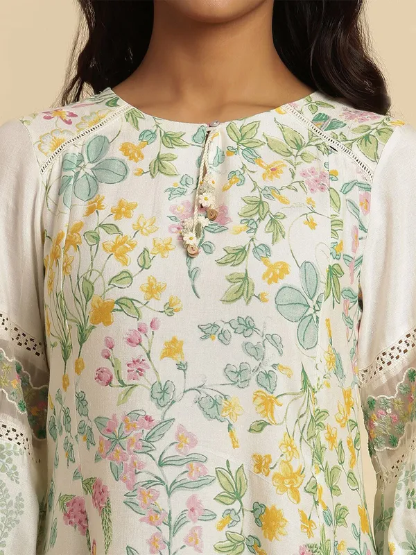 W white floral printed a-line kurti